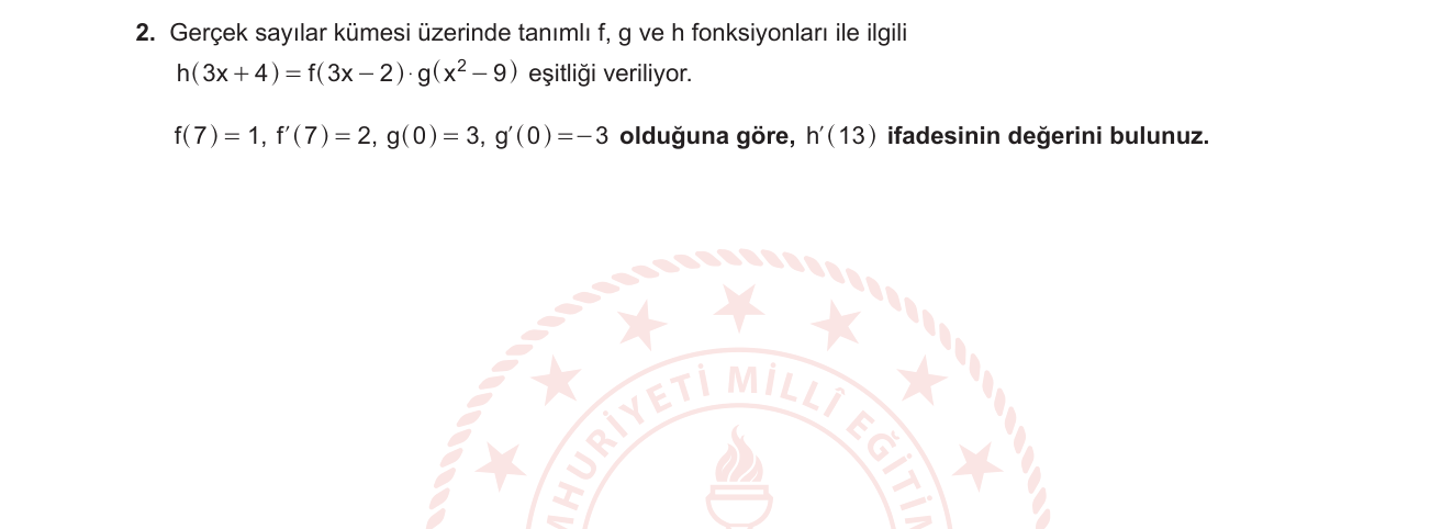 Matematik sorusu 2 — Türev — Zincir Kuralı, Çarpım Kuralı, Bileşik Fonksiyon Değeri
