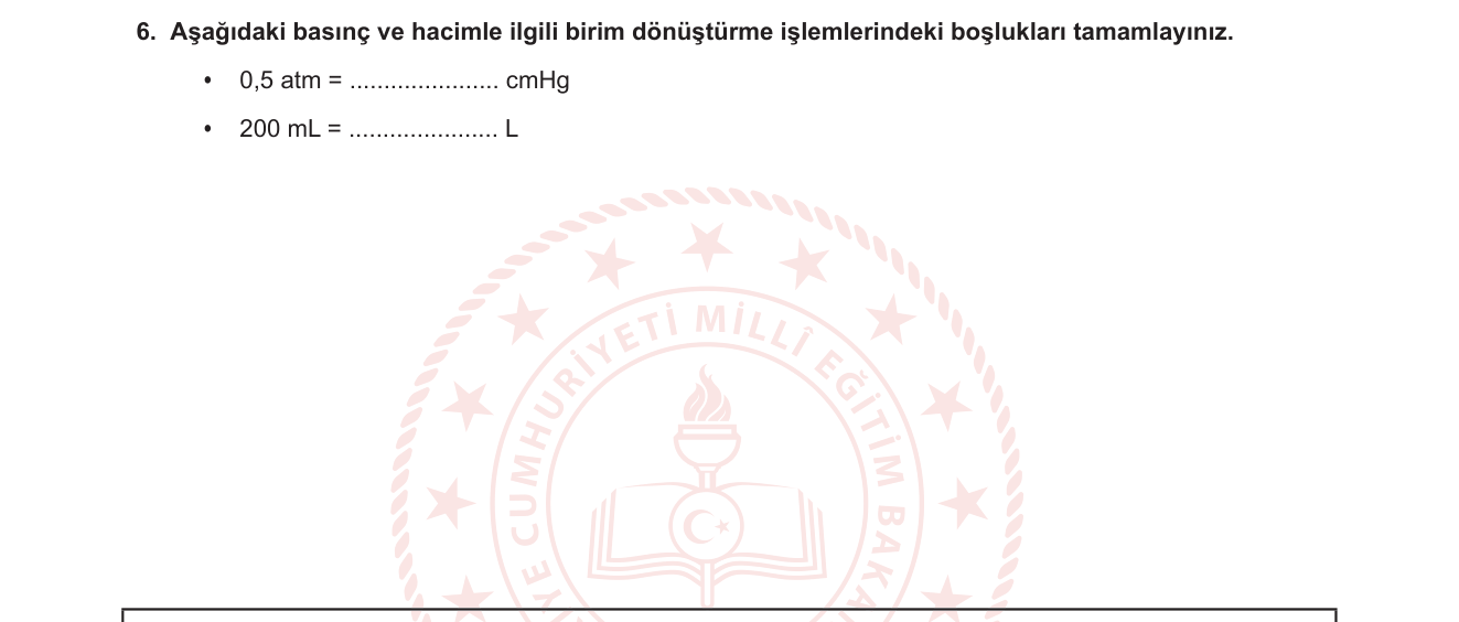 Kimya sorusu 12 — Gazların özellikleri — basınç ve hacim birimleri