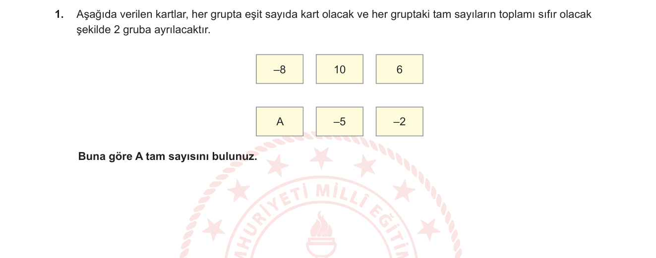 Matematik sorusu 1 — Tam Sayılar — Toplama ve Çıkarma, Denklem Kurma