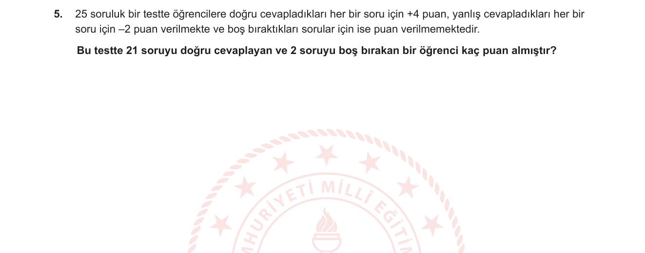 Matematik sorusu 15 — Tam sayılarla dört işlem — günlük hayat uygulaması