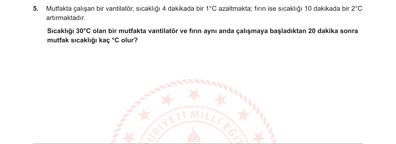 Matematik sorusu 5 — Tam sayılarla işlemler — gerçek hayat uygulaması
