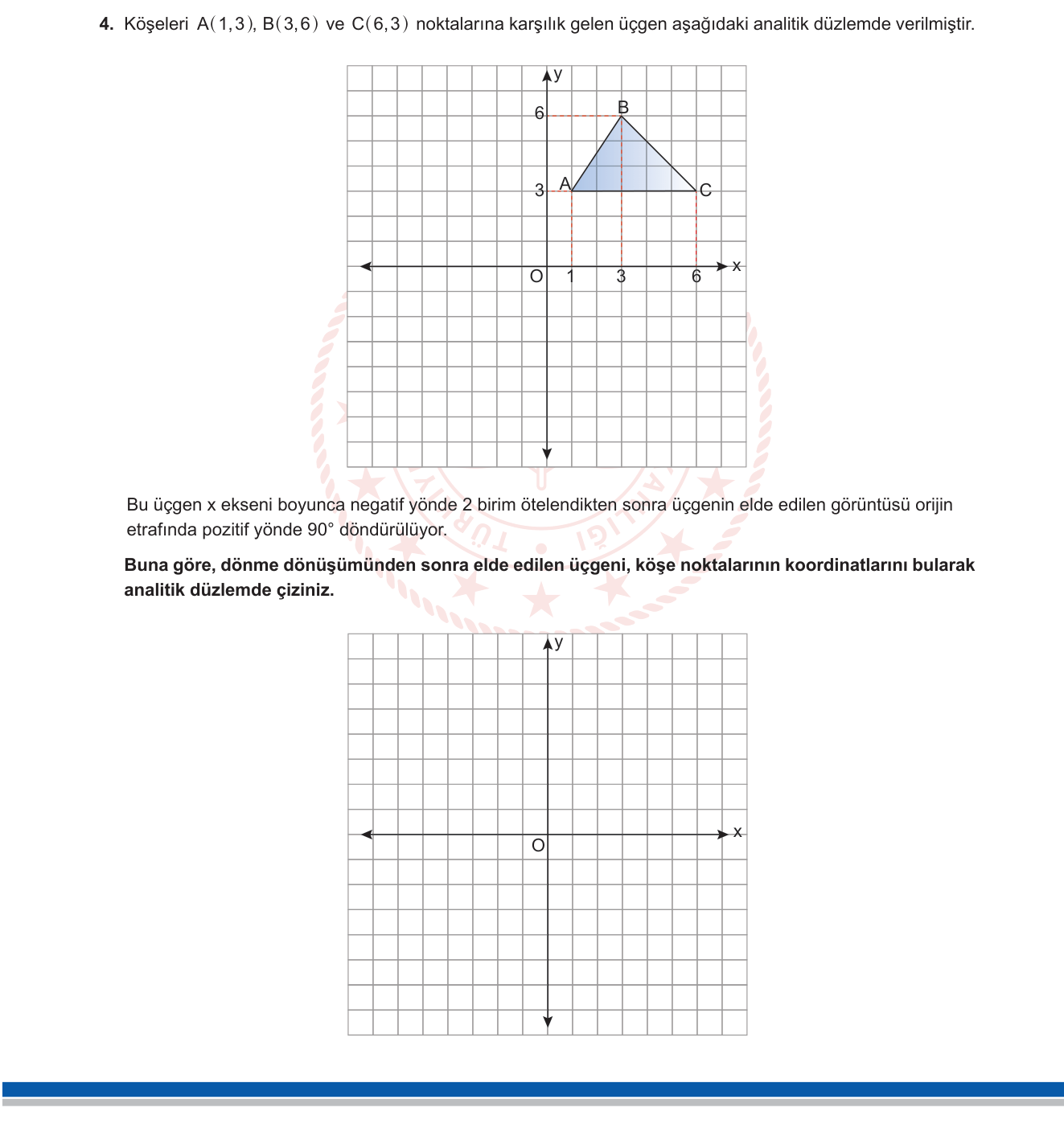 Matematik sorusu 4 — Analitik Geometri — Bileşik Geometrik Dönüşümler (Öteleme ve Döndürme)