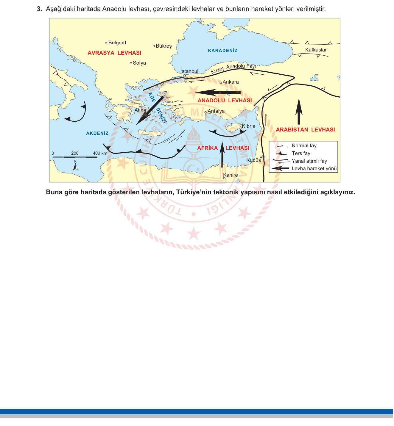 Coğrafya sorusu 3 — Türkiye'nin Tektonik Yapısı — Levha Hareketleri ve Fay Sistemleri (10. Sınıf İç Kuvvetler)
