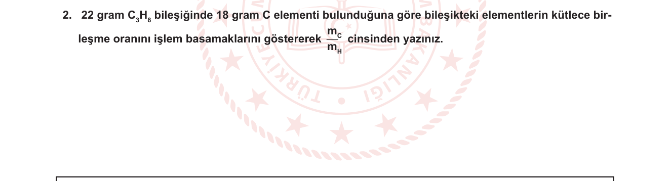 Kimya sorusu 8 — Bileşiklerde kütlece birleşme oranları