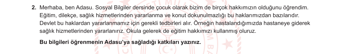 Sosyal Bilgiler sorusu 2 — Sosyal Bilgiler 5. Sınıf — Hak ve Özgürlüklerimiz / Çocuk Hakları
