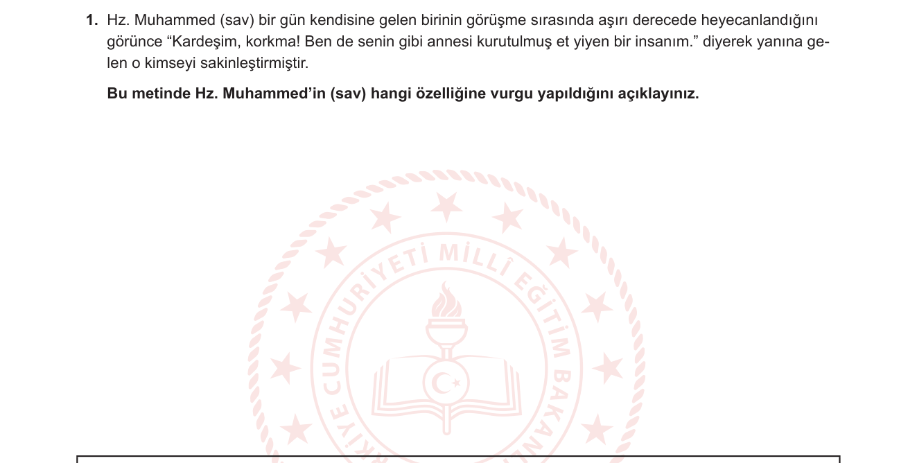 Din Kültürü ve Ahlak Bilgisi sorusu 1 — Hz. Muhammed'in kişilik özellikleri — tevazu ve beşerlik