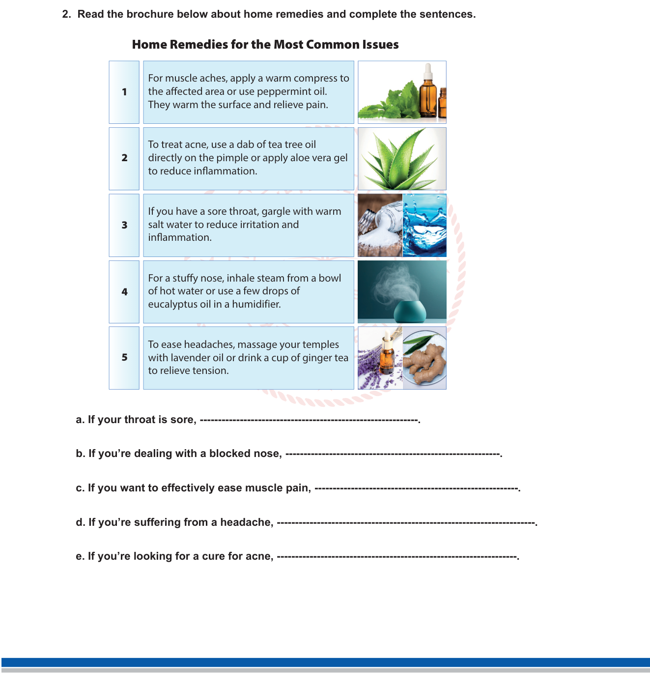İngilizce sorusu 1 — Reading a Brochure — Home Remedies / Health Vocabulary (10. sınıf İngilizce)