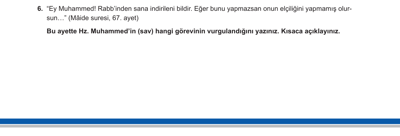 Din Kültürü ve Ahlak Bilgisi sorusu 13 — Hz. Muhammed'in Peygamberlik Görevleri — Tebliğ