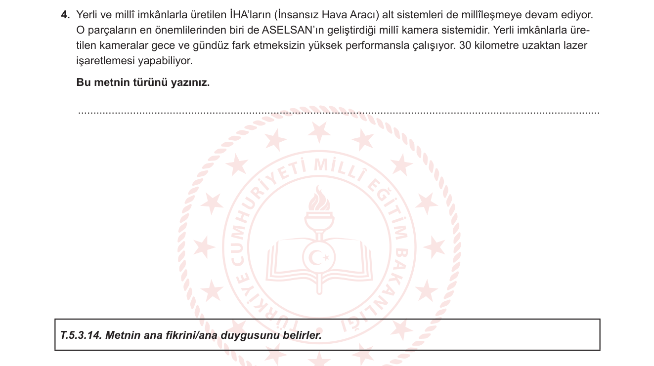 Türkçe sorusu 6 — Metin türleri — bilgilendirici metin / haber metni