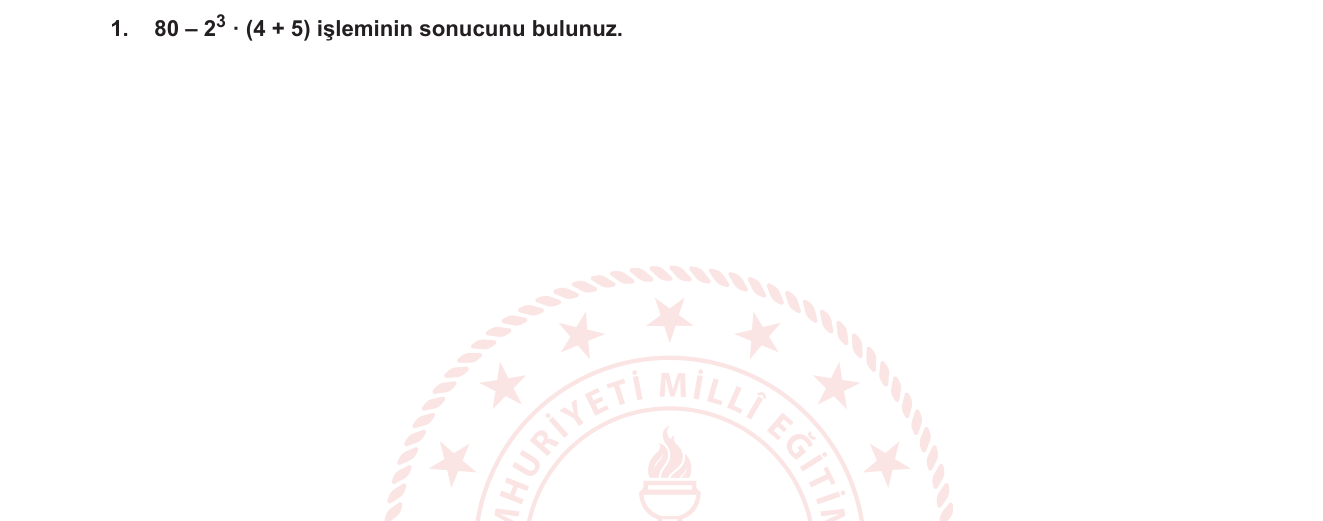 Matematik sorusu 16 — Doğal sayılarda işlem önceliği (parantez, üs, çarpma, çıkarma)