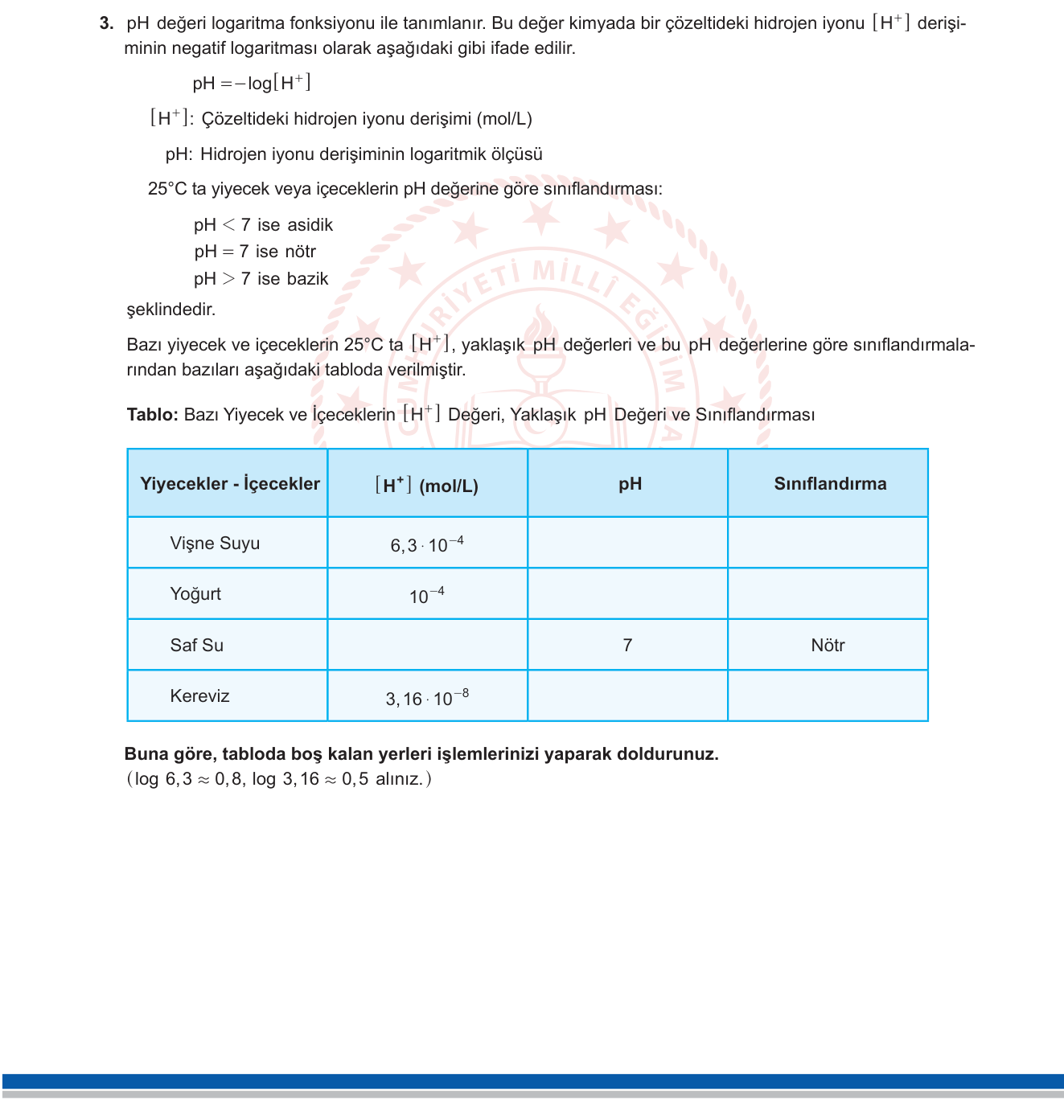 Matematik sorusu 3 — Logaritma uygulaması (pH hesabı)