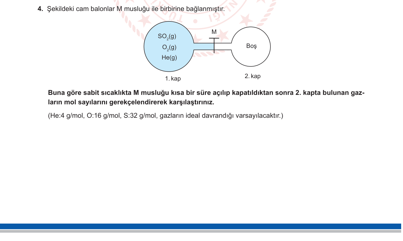 Kimya sorusu 18 — Graham Efüzyon Yasası, ideal gaz kinetik teorisi, molar kütle ve hız ilişkisi