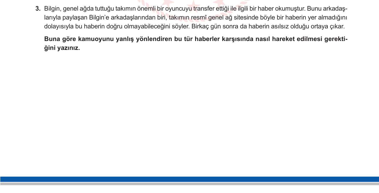 Sosyal Bilgiler sorusu 3 — Medya okuryazarlığı — dezenformasyon, bilgi doğrulama, dijital vatandaşlık