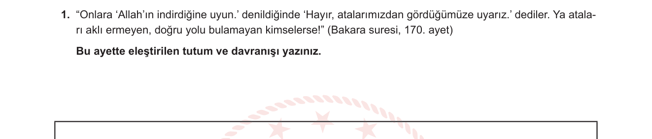Din Kültürü ve Ahlak Bilgisi sorusu 1 — Kur'an'dan Öğütler / Vahyin Önemi / Taklitçilik Eleştirisi