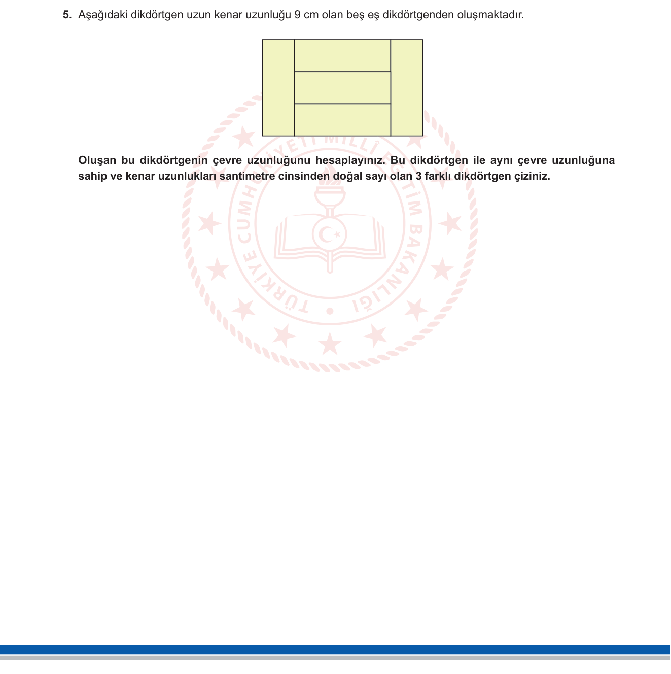 Matematik sorusu 5 — Geometri - dikdörtgende çevre/alan, parçalı şekil