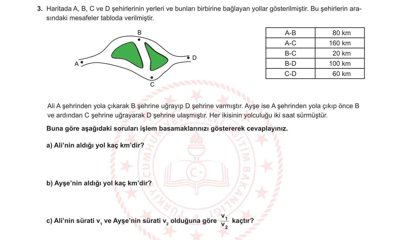 Fizik sorusu 11 — Hareket — yol, sürat, hız