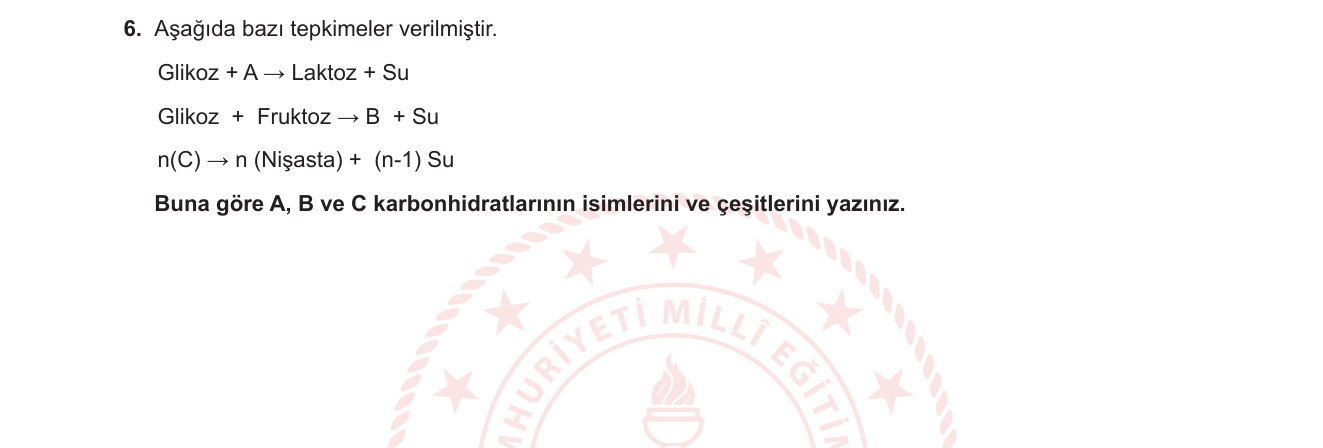 Biyoloji sorusu 15 — Karbonhidratlar — mono/di/polisakkaritler ve kondenzasyon