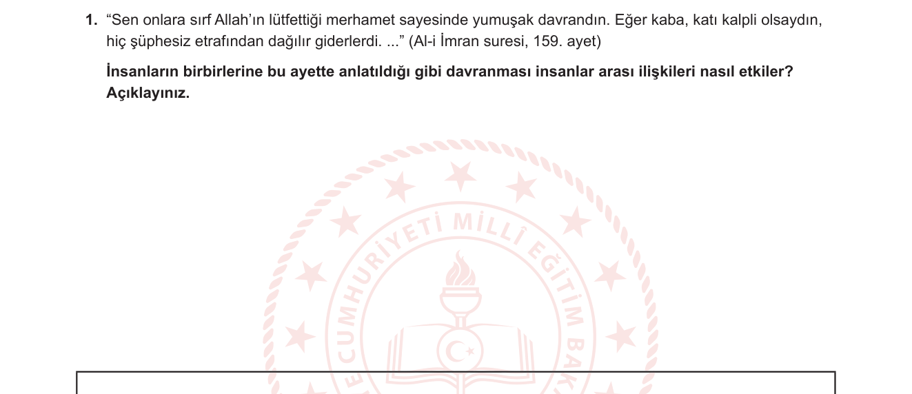Din Kültürü ve Ahlak Bilgisi sorusu 1 — 