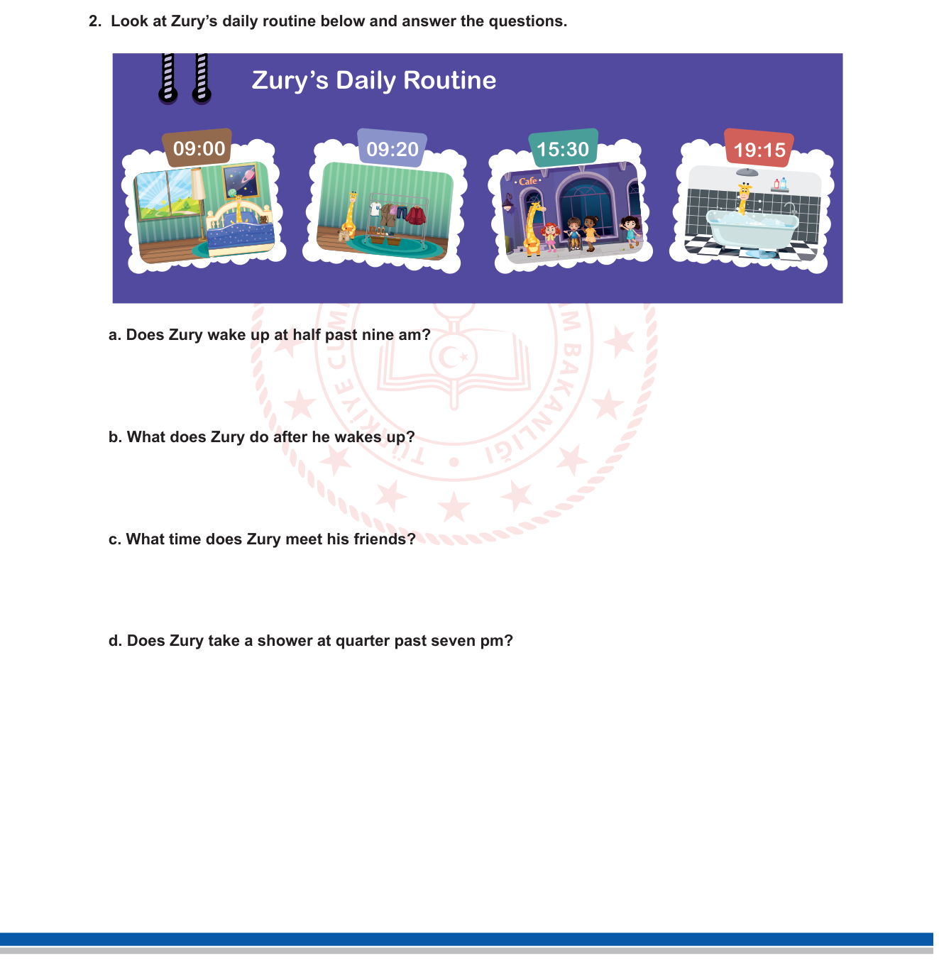 İngilizce sorusu 9 — Daily Routines / Telling the Time / Yes-No Questions (6. sınıf İngilizce)