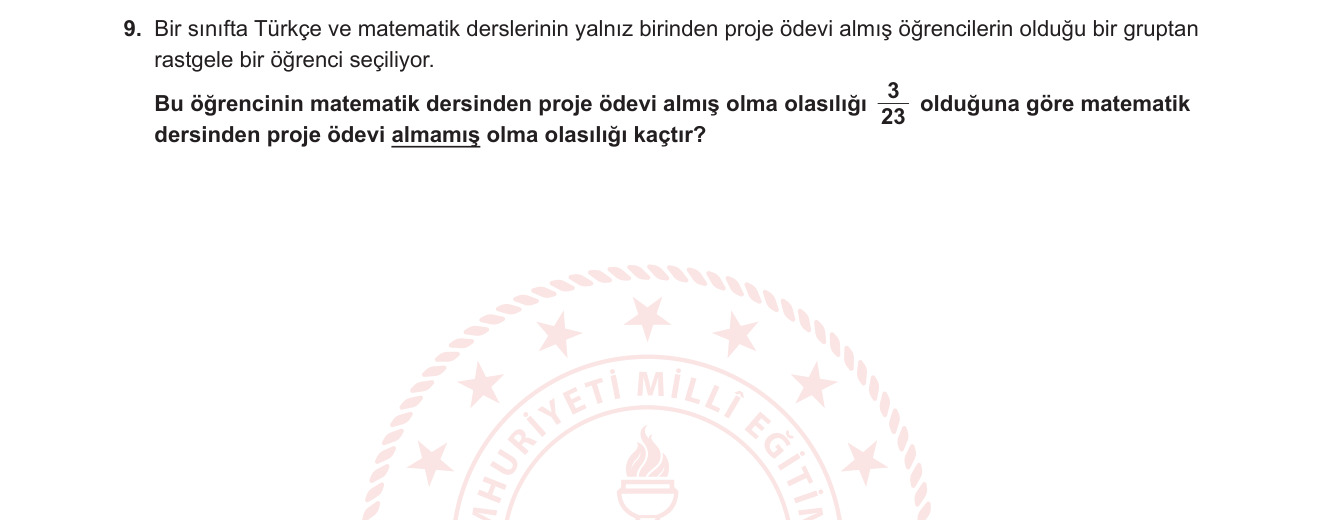 Matematik sorusu 23 — Olasılık — tamamlayıcı olay
