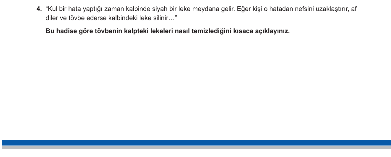 Din Kültürü ve Ahlak Bilgisi sorusu 3 — Tövbe / Günahın Kalbe Etkisi / Hadis Yorumu