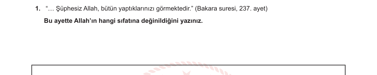 Din Kültürü ve Ahlak Bilgisi sorusu 1 — Allah'ın Sıfatları / Sübuti Sıfatlar / Basar