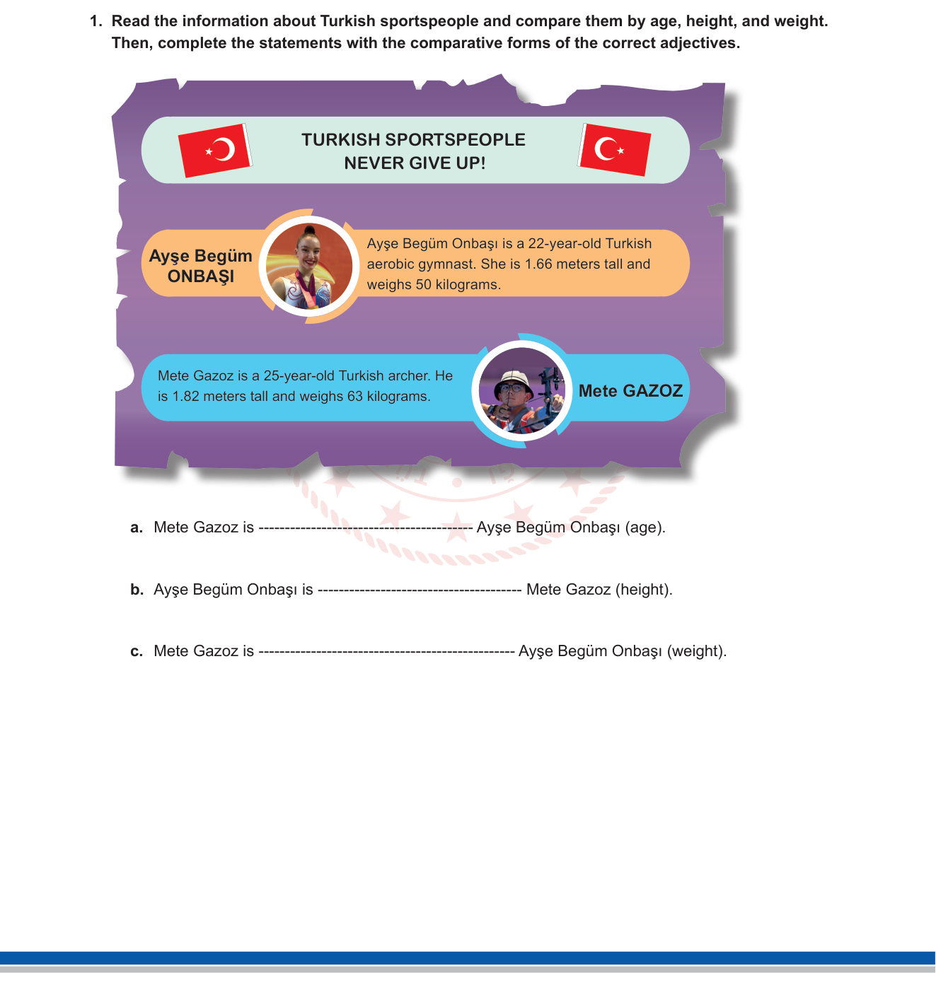 İngilizce sorusu 1 — Comparative Adjectives (Karşılaştırmalı Sıfatlar) / Türk Sporcular Bağlamı