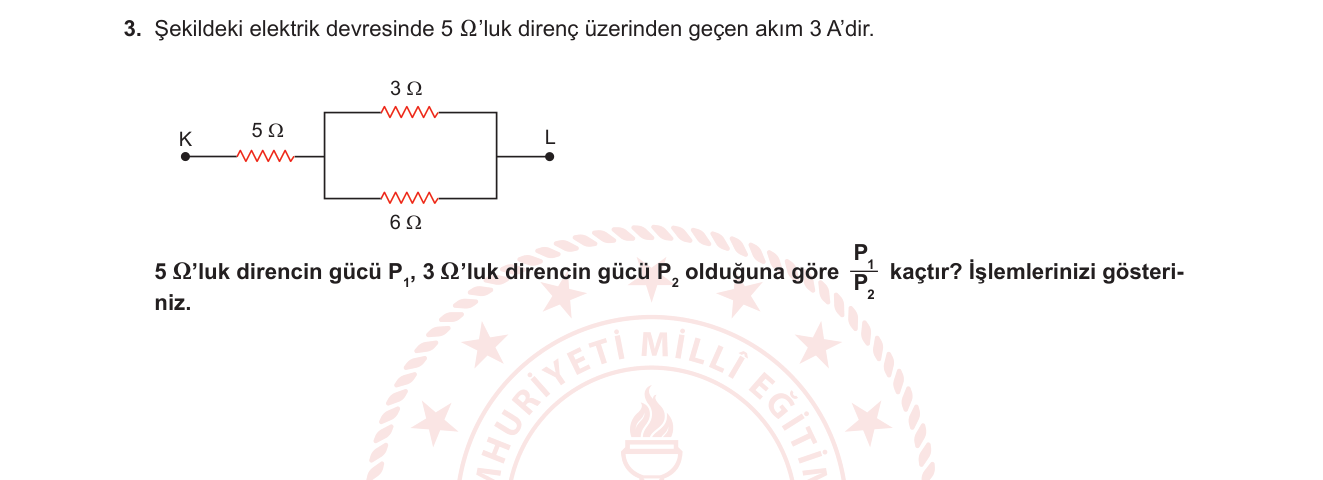 Fizik sorusu 13 — Karma devrede güç hesabı ve akım bölünmesi