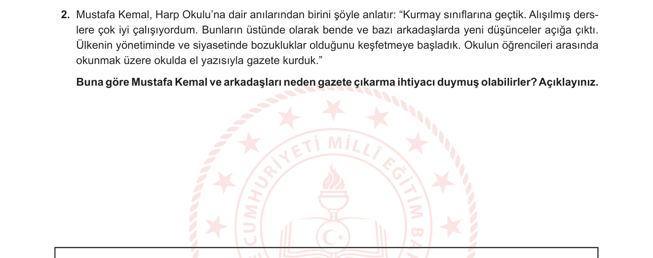 T.C. İnkılap Tarihi ve Atatürkçülük sorusu 2 — Mustafa Kemal'in Eğitim Hayatı ve Siyasi Bilinç