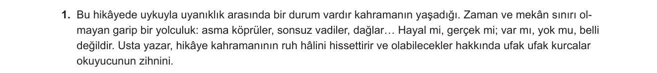 Türkçe sorusu 19 — Metinde Anlatım Teknikleri (İç Çözümleme, Betimleme, Merak Uyandırma) - Türkçe