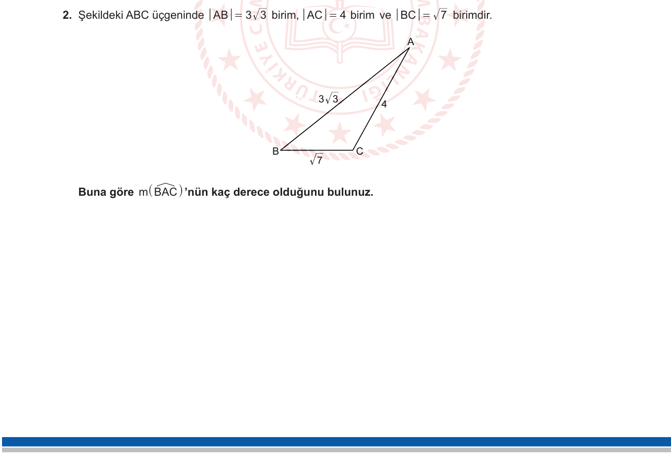 Matematik sorusu 2 — Kosinüs teoremi — üç kenar verilip açı bulma