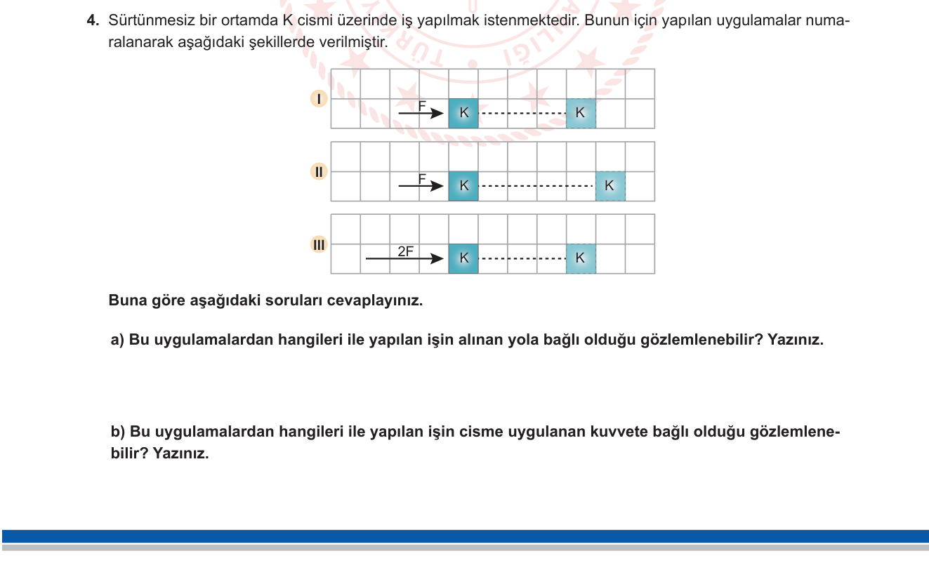 Fen Bilimleri sorusu 13 — İş, Güç ve Enerji — İşin Kuvvet ve Yola Bağlılığı