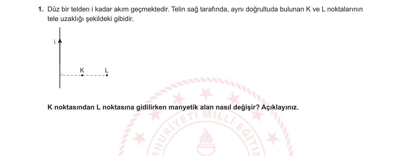 Fizik sorusu 9 — Düz akım telinin manyetik alanı ve sağ el kuralı