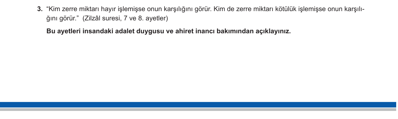 Din Kültürü ve Ahlak Bilgisi sorusu 10 — Ahiret İnancı — Hesap / Adalet / Zilzâl Suresi
