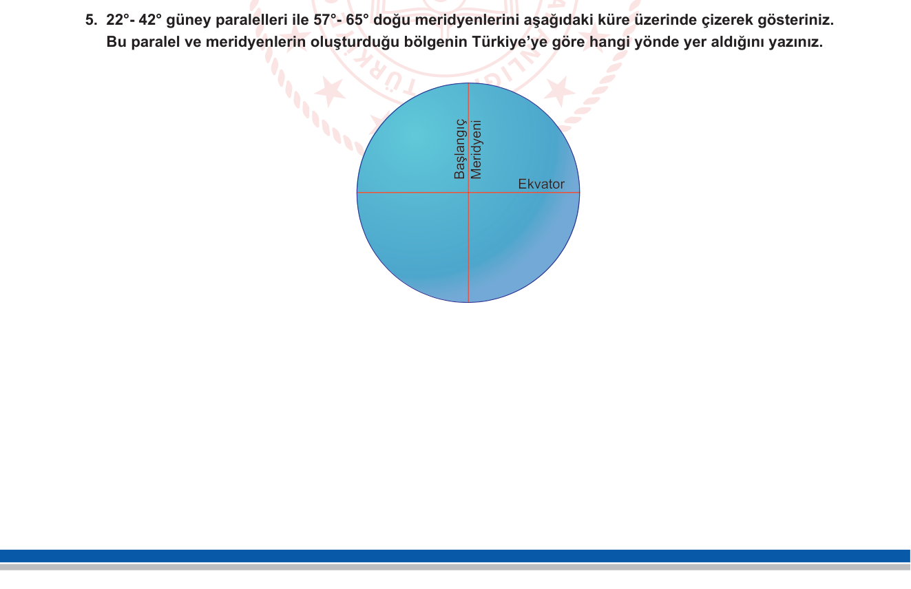 Coğrafya sorusu 5 — Koordinatlar (paralel ve meridyenler), yön belirleme