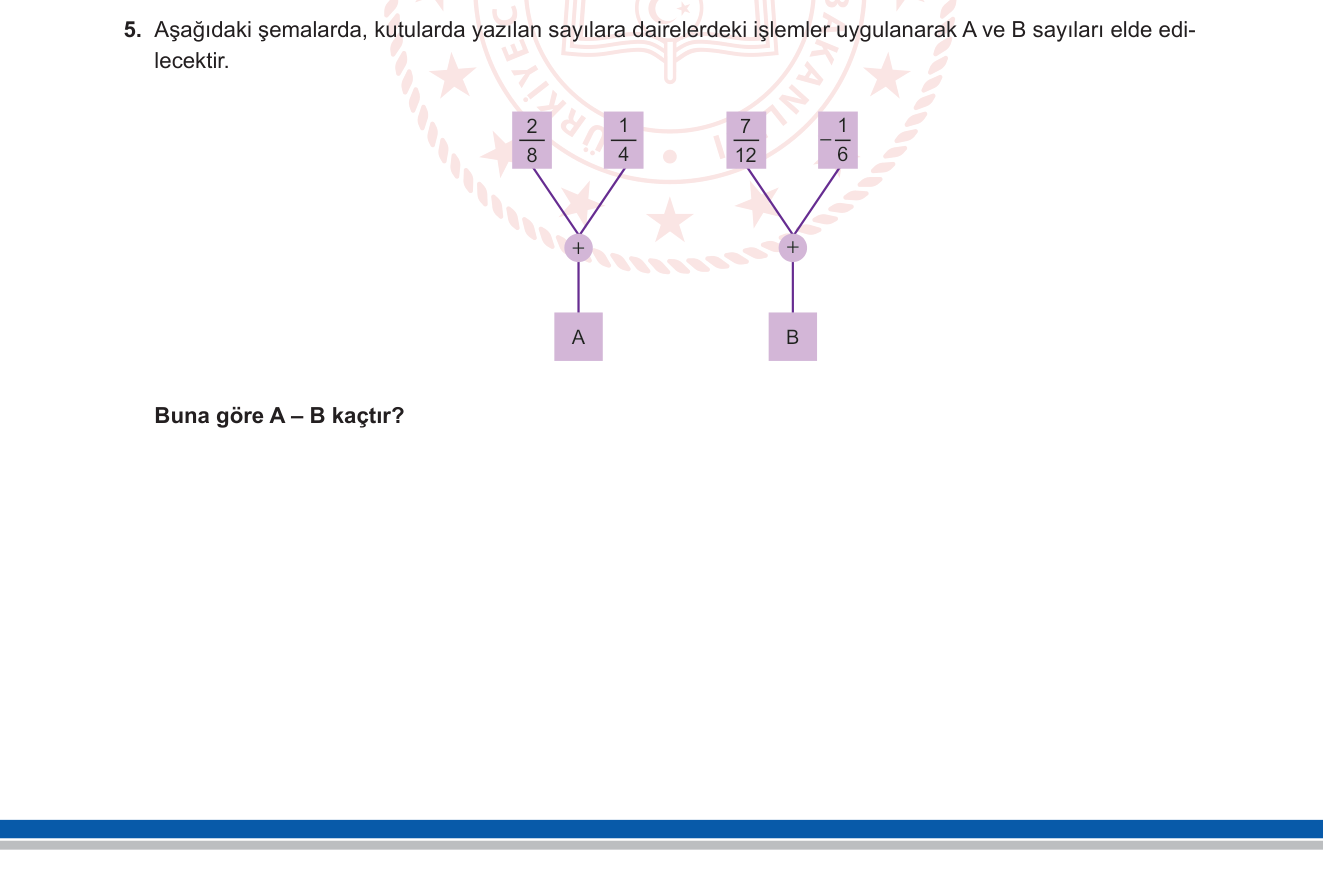Matematik sorusu 18 — Rasyonel sayılarda toplama ve çıkarma; şema okuma