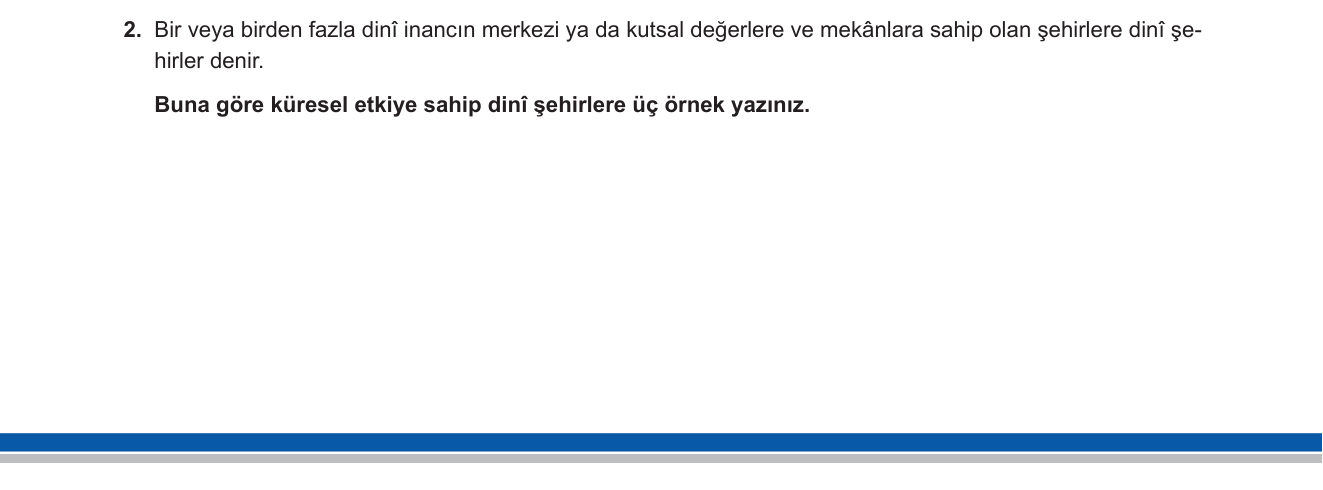Coğrafya sorusu 9 — Şehirlerin işlevsel sınıflandırması — dinî şehirler