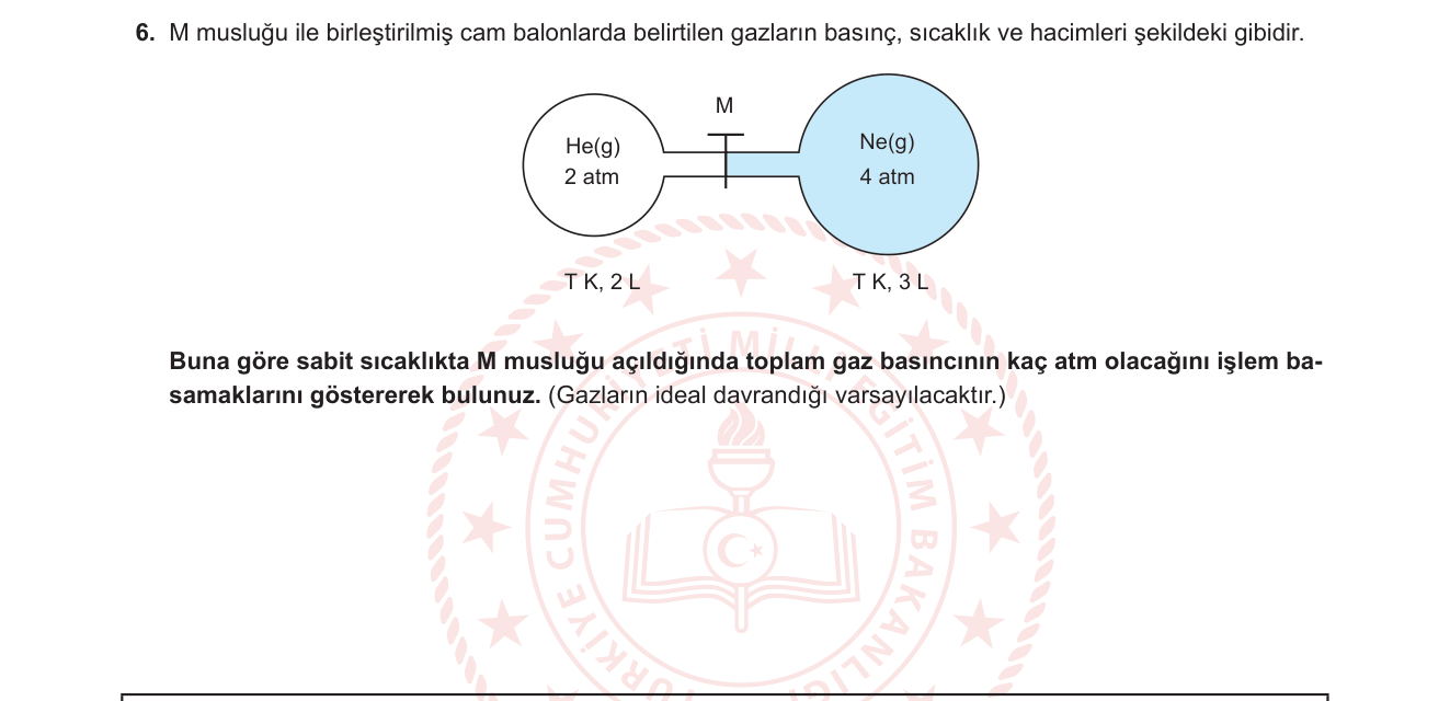 Kimya sorusu 16 — Gazların Özellikleri — Dalton Kısmi Basınç Yasası, Boyle Yasası