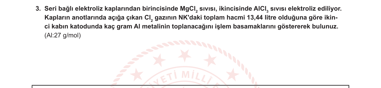 Kimya sorusu 18 — Elektroliz ve Faraday yasaları; seri bağlı elektroliz kapları (12. sınıf Kimya - Elektrokimya)