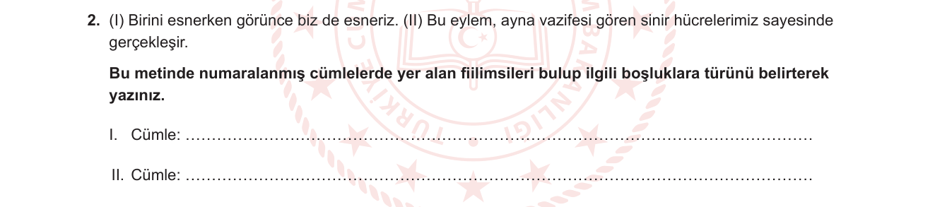 Türkçe sorusu 2 — Fiilimsi — Zarf-Fiil ve Sıfat-Fiil