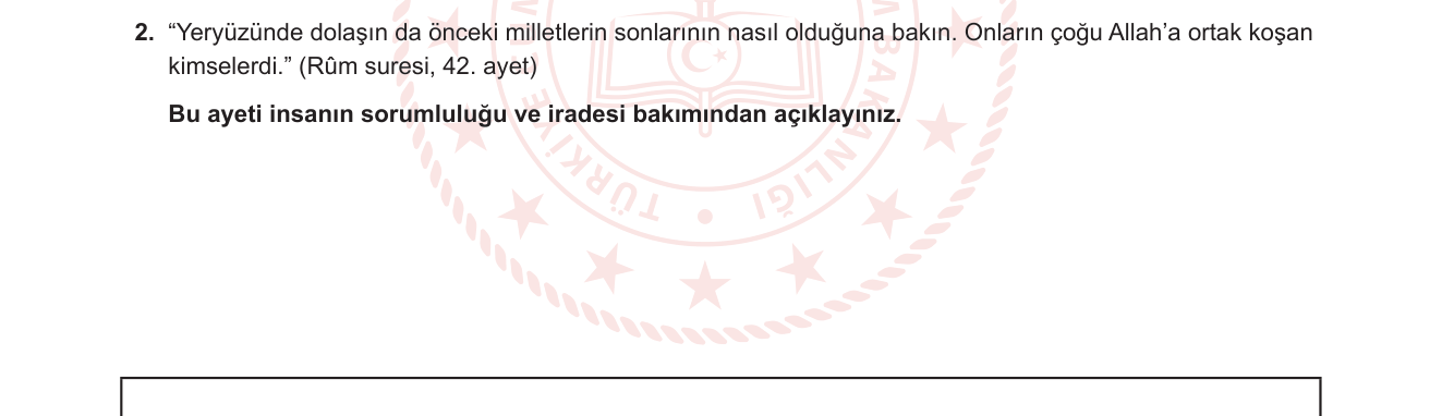 Din Kültürü ve Ahlak Bilgisi sorusu 2 — Kaza-Kader, İrade ve Sorumluluk (8. Sınıf Din Kültürü)