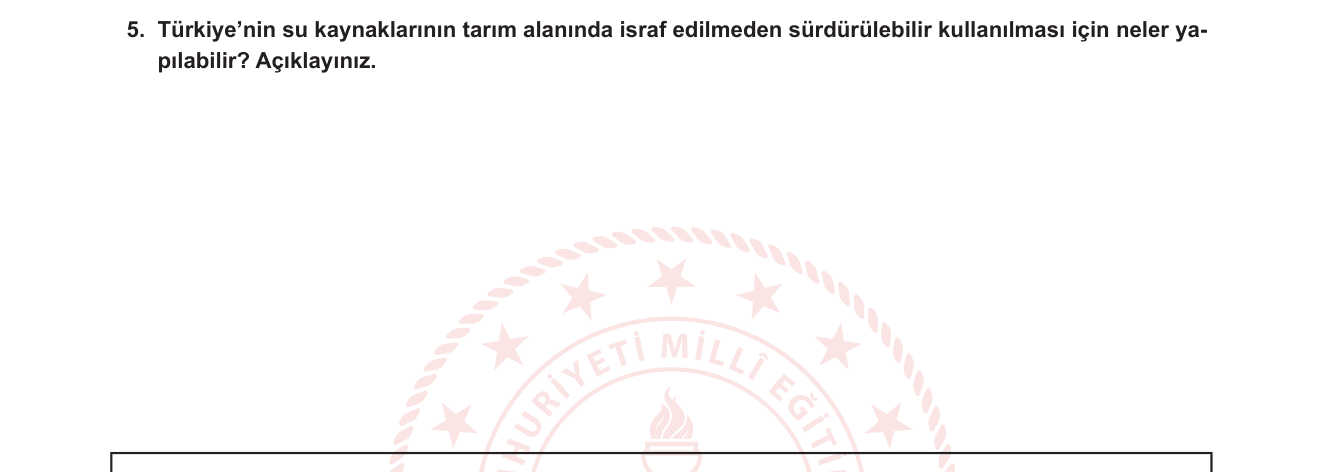 Coğrafya sorusu 5 — Su Kaynakları — Sürdürülebilir Su Yönetimi / Tarımda Su Kullanımı ve Sulama Yöntemleri