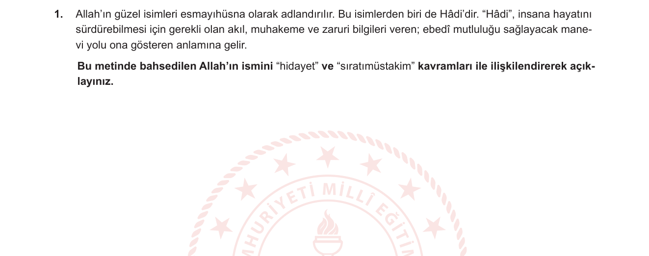 Din Kültürü ve Ahlak Bilgisi sorusu 1 — 