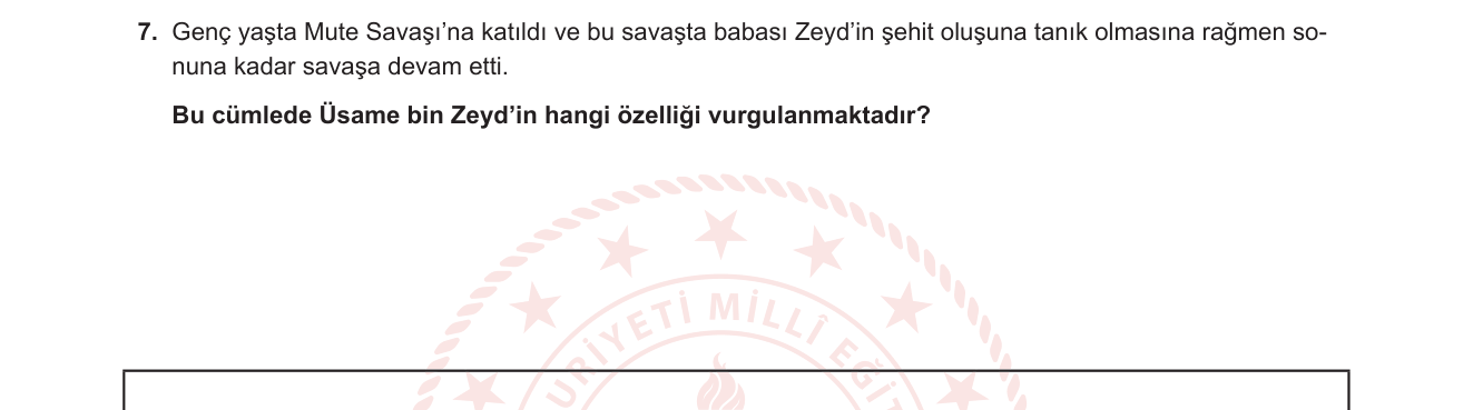 Din Kültürü ve Ahlak Bilgisi sorusu 15 — Kur'an'da ve Siyer'de Örnek Gençler — Üsame bin Zeyd (10. Sınıf Din Kültürü)
