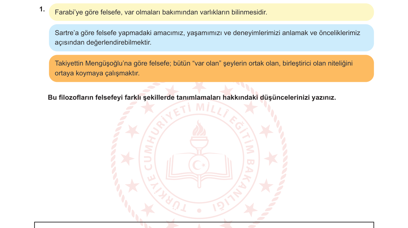 Felsefe sorusu 1 — Felsefenin tanımı — filozofların farklı yaklaşımları (10. sınıf Felsefe Ünitesi 1)
