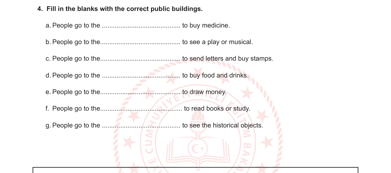 İngilizce sorusu 9 — Vocabulary — Public Buildings / Places in Town (Şehirdeki Yerler)