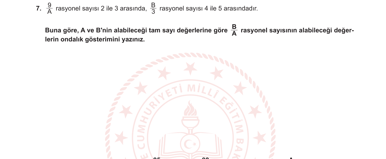 Matematik sorusu 10 — Rasyonel Sayılar — Eşitsizlik ve Tam Sayı Değeri (7. Sınıf)