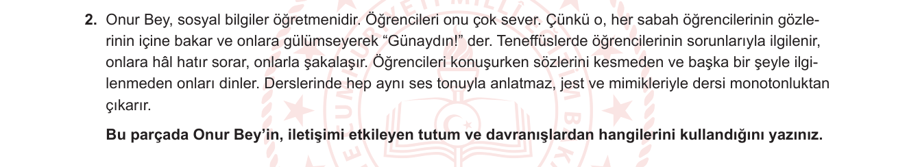 Sosyal Bilgiler sorusu 2 — İletişim becerileri; sözel ve sözel olmayan iletişim araçları (7. Sınıf Sosyal Bilgiler — İletişim ve İnsan İlişkileri)