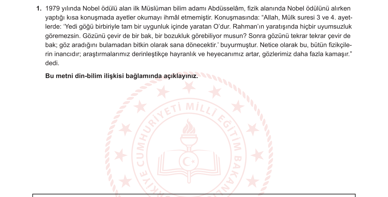 Din Kültürü ve Ahlak Bilgisi sorusu 1 — Din-Bilim İlişkisi / İslam ve Bilim