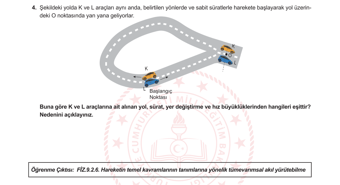 Fizik sorusu 3 — Hareket — Yol, Yer Değiştirme, Sürat ve Hız Kavramları (Skaler/Vektör)
